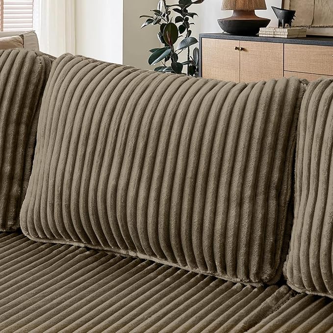 132.48" U-Shaped Sectional Couch, 4-Seat Frameless Modular Sofa with Oversized Chaise, Big Comfy Cloud Couch Set in Soft Corduroy, No-Assembly Boneless Sofas for Living Room, Compressed, Brown