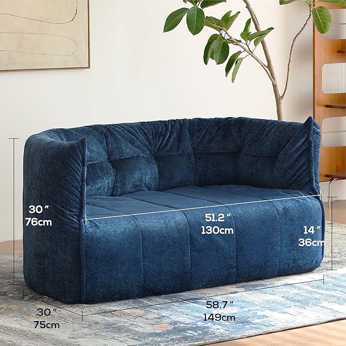 N&V Mid Century Brigantin Deep Relaxation Sofa, Soft Premium Chenille, for Living Room Bedroom and Office (Blue, ThreeSeater)