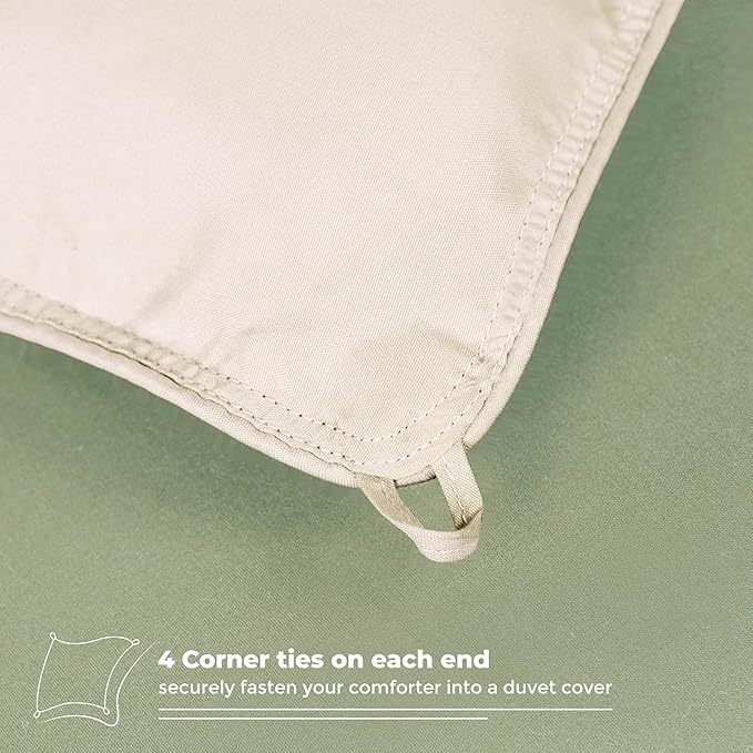 Superior Brushed Microfiber Comforter, Down Alternative Bedding, Medium Weight, Soft Bed Cover, Plush Duvet Insert, Oversized Blanket, Box Quilt, Reversible Comforter, Twin, Ivory-Sage