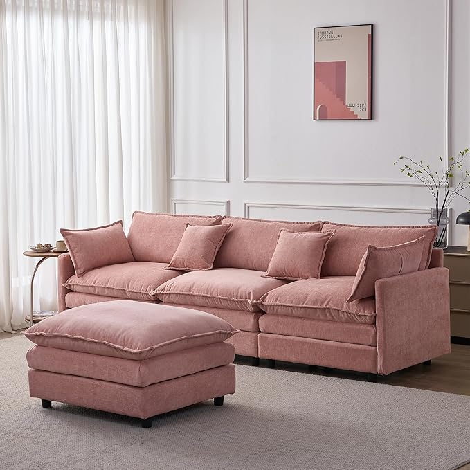 105" Oversized Modular Cloud Sectional Sofa Free Convertible L-Shaped Corner Sectional with Movable Ottoman, Chenille Upholstered Multiple Cushions Cloud Sofa Couches | Easy to Assemble