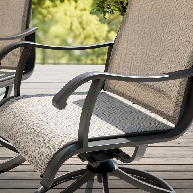 NUU GARDEN Patio Swivel Chairs Set of 4, Outdoor Dining Chairs with Armrests, Swivel Textilene Patio Dining Chair for All Weather, with Metal Frame, for Garden, Backyard, Deck, Poolside, Beige - Image 4
