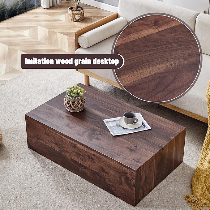 Wood Grain Coffee Table Wood Grain,Rectangle Wooden Center Table for Living Room,Farmhouse Cocktail Table No Assembly