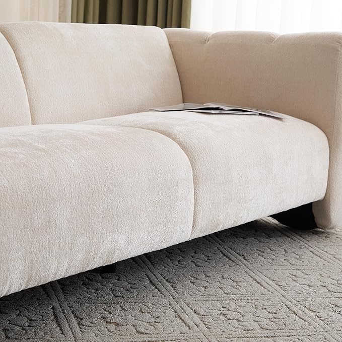 Christopher Knight Home Carine 83‘’ Sofa Couch, Cozy Boucle Fabric Upholstered 3-Seater Seating Sofa, Comfy Couches for Living Room and Office, Modern Oversized Loveseat, Curved Wave Design, Beige
