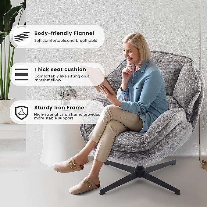 IWMH Swivel Accent Chair Set of 2, Upholstered Accent Chair, Comfy Padded Cross Armchair, Metal Frame & Wide Seat Lazy Chair, Leisure Sofa Chair for Living Room, Bedroom (Gray*2)