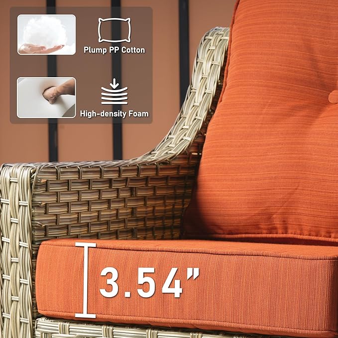 HOOOWOOO 6 Piece Patio Furniture Sets with Fire Pit Table,Outdoor Wicker Furniture Set,All Weather Resistant Outside High Back Rattan Conversation Set for Out Door(Orange Red)