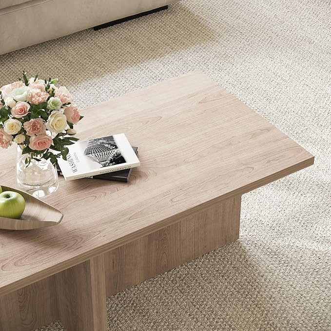 Luoxiao Rectangle Coffee Table for Living Room 47 inch Modern Center Accent Table Minimalist Small Rectangular Cocktail Table Wood