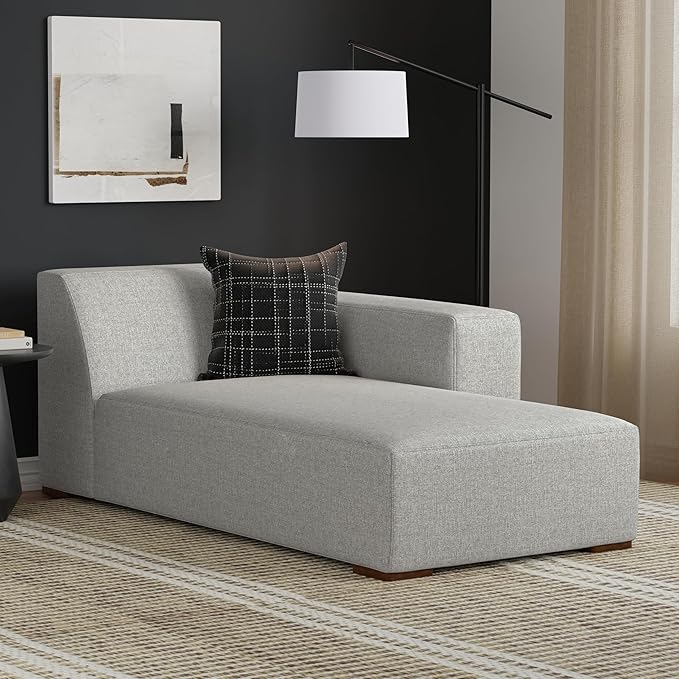 SIMPLIHOME Rex Right Chaise Sofa Module in 100% Recycled Polyester Tightly Woven Performance Fabric, Pale Grey, 44-inches W x 69.5-inches D, Handcrafted Modern-Style Right-Arm Chaise Lounge Chair