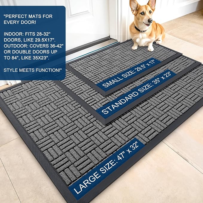 OLANLY Front Door Mat Outside Entrance 35x23, Absorbent, Heavy Duty Sturdy Natural Rubber Doormat Indoor Outdoor, Stain and Fade Resistant, Non-Slip Backing Low Profile Floor Mat for Entryway, Grey - Image 2
