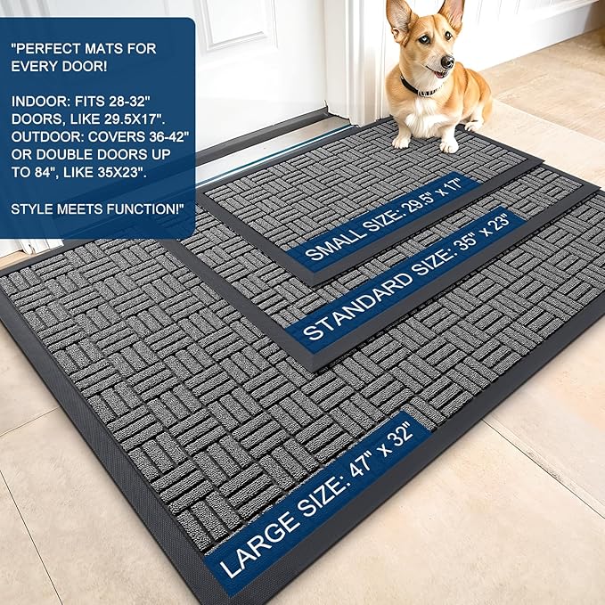 OLANLY Front Door Mat Outside Entrance 71x23, Absorbent, Heavy Duty Sturdy Natural Rubber Doormat Indoor Outdoor, Stain and Fade Resistant, Non-Slip Backing Low Profile Floor Mat for Entryway, Grey - Image 2
