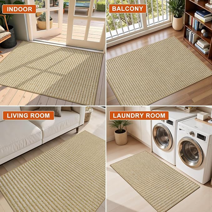 Dirt Trapper Door Mat 24"x36", Non-Slip Indoor Door Mats, Absorbent Washable Door Mat Indoor Entrance, Low-Profile Inside Doormat Floor Rugs for Entry and Entryway, Beige White (Fold) - Image 8