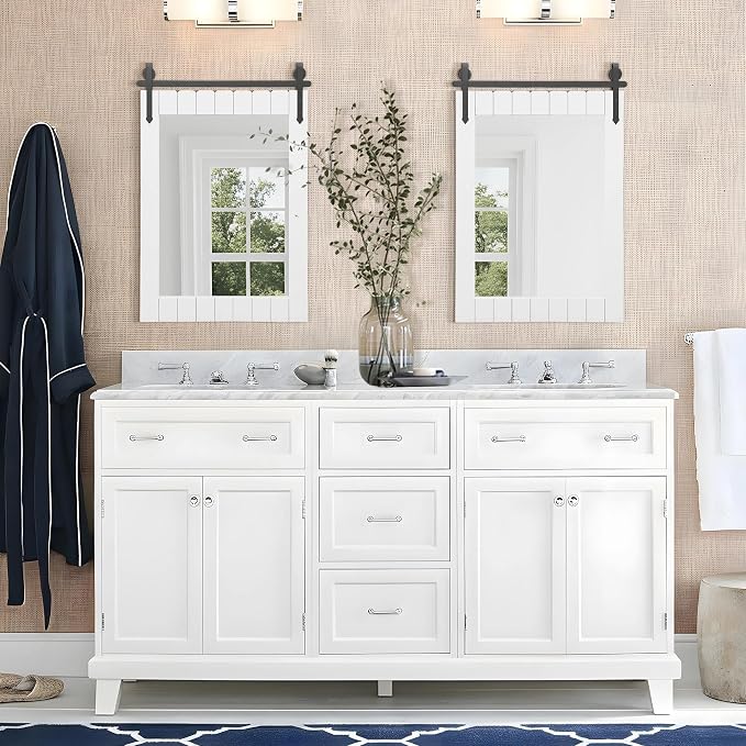 Besdomus Rustic Bathroom Farmhouse Mirror: 24"x36" White Western Barn Door Solid Cedar Wood Frame Vanity Mirror - Wall Mounted for Bathroom/Hallway/Living Room - Rustic Decor for Fashion-Conscious - Image 4