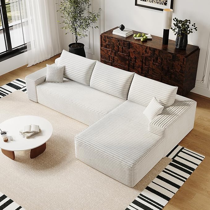 Modular Sectional Sofa Boneless Couch with Deep Seats, 108" L Shape Memory Foam Compression Cloud Couch with Chaise Lounge, Floor Sectional Sofa for Living Room