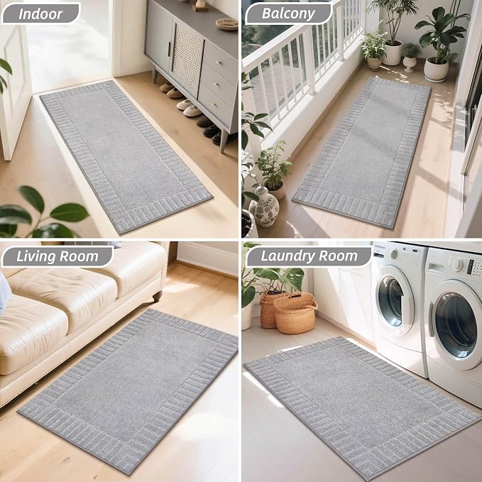 BEQHAUSE Door-Mat-Non-Slip Dirt Trapper Door Mats Low-Profile Front Door Mat Absorbent Floor Mats for Entryway Washable Mud Resistant Home Entrance Doormat, Light Grey, 24"x60" - Image 8