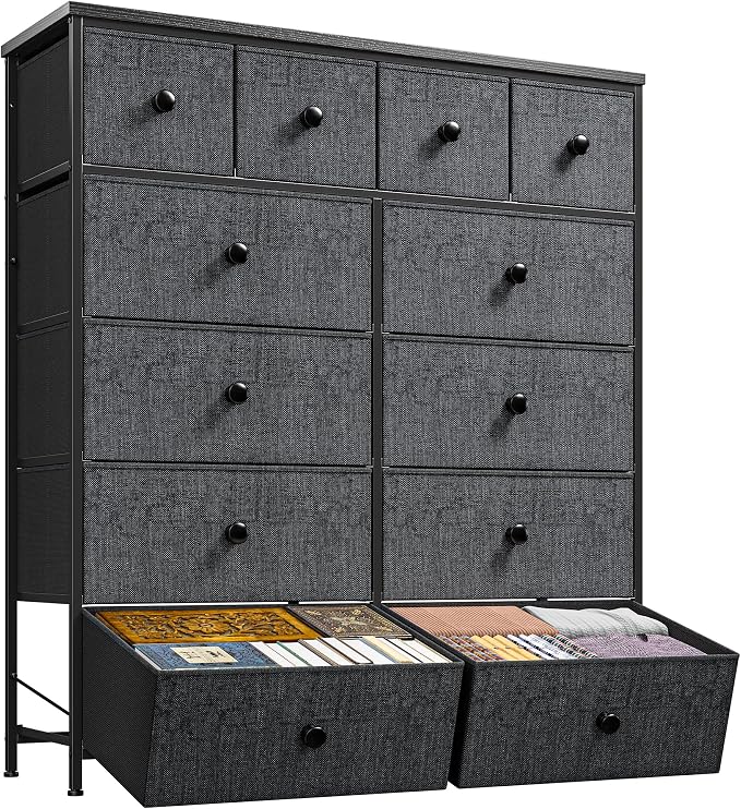 Romorgniz Dresser for Bedroom Tall Dresser with 12 Drawers Fabric Dressers & Chests of Drawers, Bedroom Dresser with Metal Frame, Wood Top, Entryway Living Room Closet, Dark Grey by Romorgniz