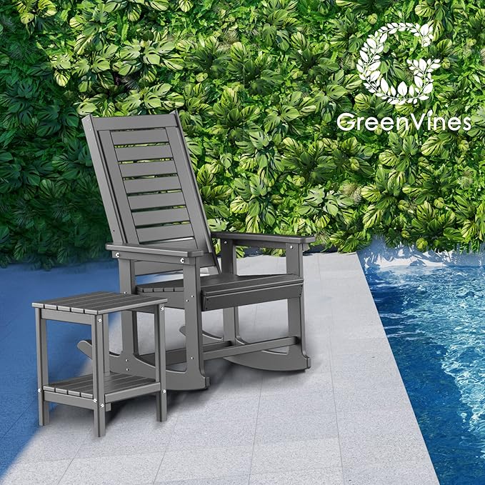 GREENVINES Outdoor Rocking Chairs | Set of 2 | Porch Rocker | HDPE Plastic | Grey | Oversized Rockers | High Back | Big & Tall | Ladder Back | for Patio Outside Backyard Balcony Garden - Image 2