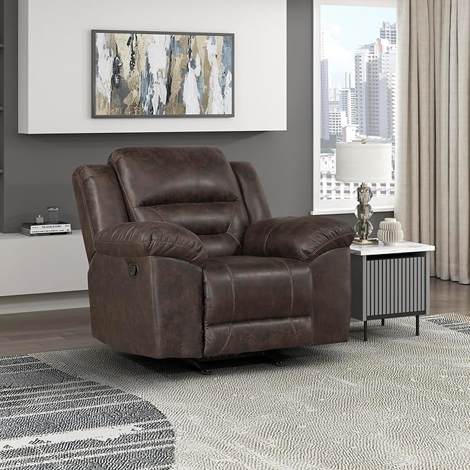 Lexicon Rocker Recliner Chair for Living Room, Wall Hugger Manual Recliner Chairs, Textured Microfiber Upholstered Rocking Reclining Chair, Home Theater Seating, Required Assembly, Dark Brown