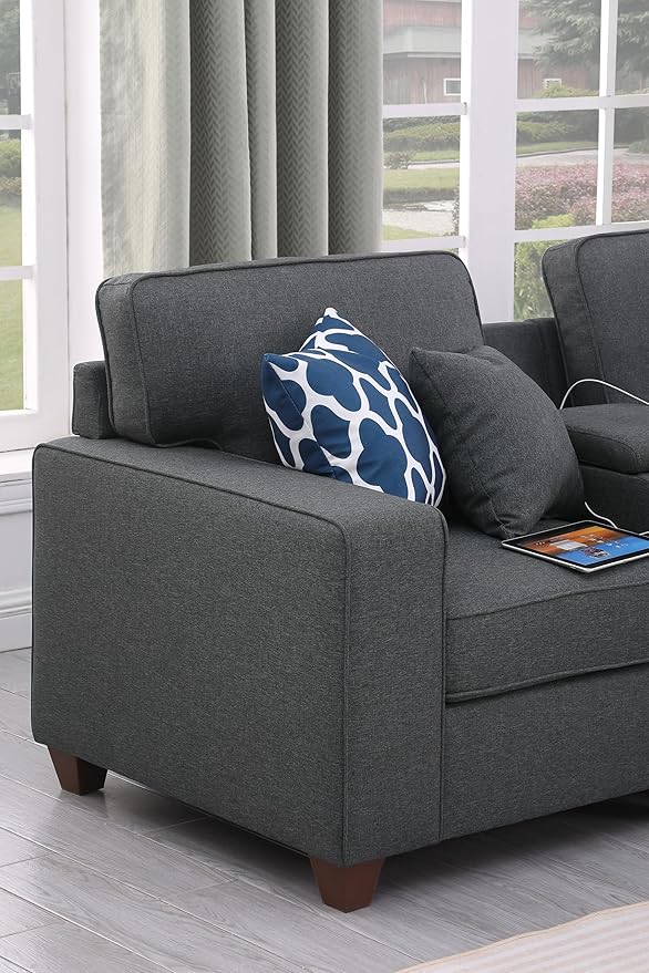 ERYE 151-Inch U-Shaped Sectional Sofa Linen Upholstered Corner Convertible Sectional,9 PCS Modular Couch with Ottoman,Storage Console, Cupholders and Charging Station