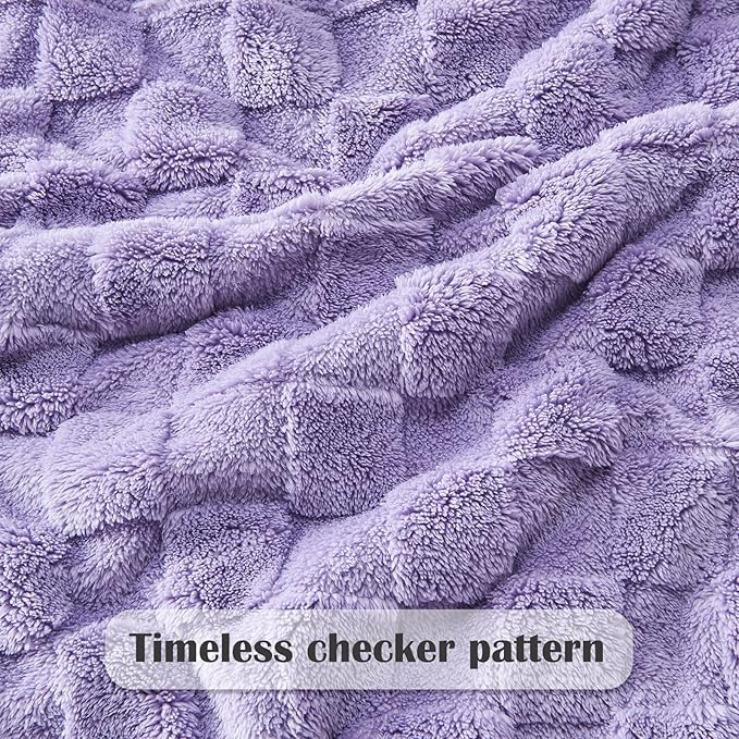 NEWCOSPLAY Super Soft Queen Blanket Lavender Premium Silky Flannel Fleece 3D Checkered Lightweight Bed Blanket All Season Use (Lavender Checkered, Queen(90"x90"))