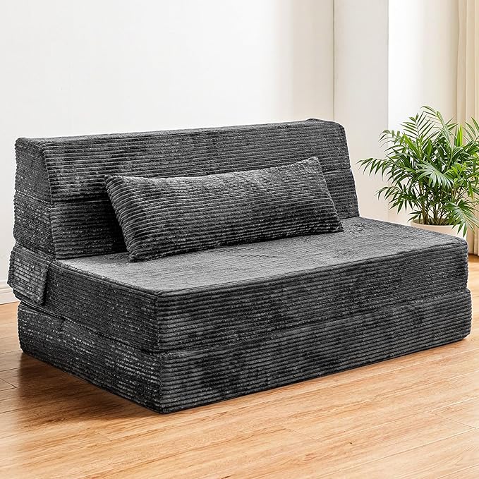 Folding Sofa Bed, Convertible Sleeper Chair with Pillow, High Density Memory Foam Fold Out Couch, Foldable Mattress Futon Sofa for Living Room/Dorm/Guest Use/Apartment/Home Office