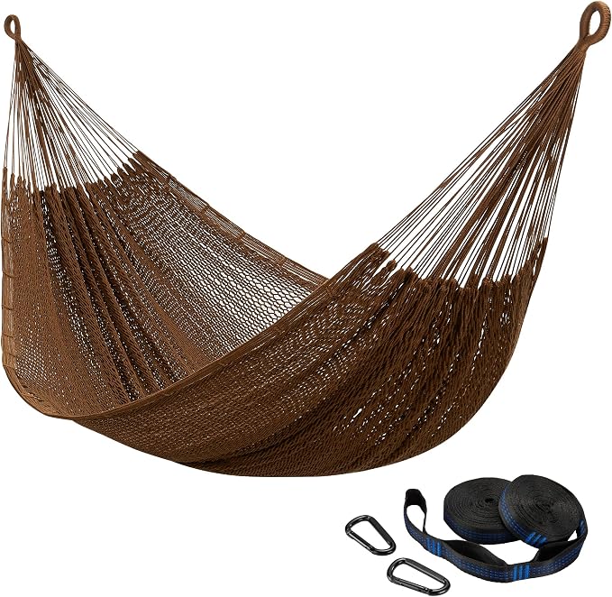 CHULIM Handwoven Mayan Hammock with 10ft Tree Straps, 550lbs Capacity Soft Rope Double Hammock, Portable Outdoor Hammock with Carry Bag for Camping Backyard Beach - Coffee by CHULIM