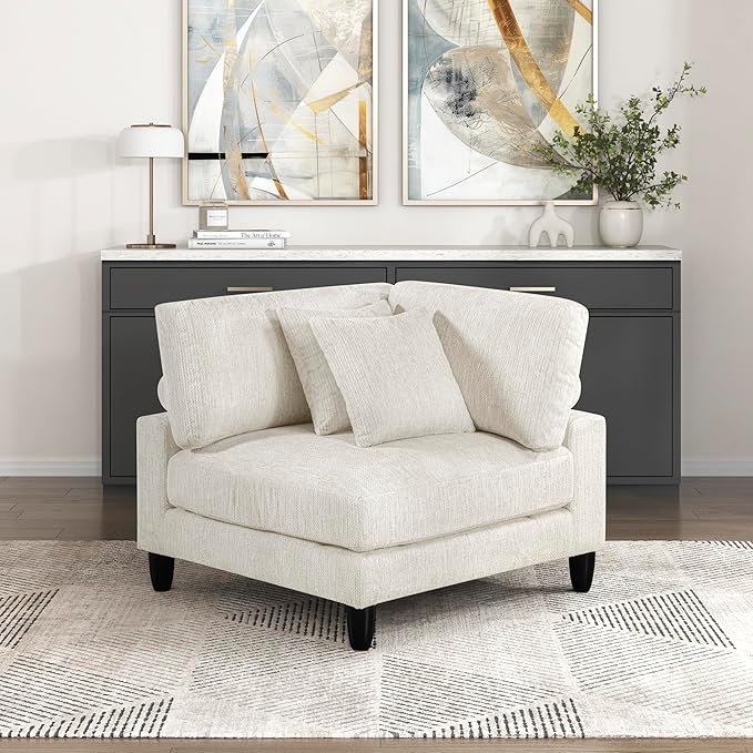 Lexicon Modular Sectional Sofa for Living Room, Microfiber Upholstery Corner Seat with 2 Pillows, Units of Modular Sectional Couch, Upholstered Chair for Customizable Sectional Sofa Couch, Beige