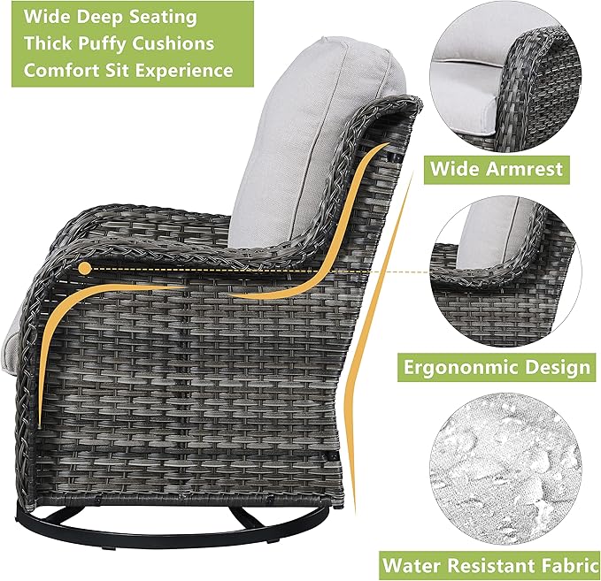 Rilyson Wicker Rocking Chair Swivel Chairs - 2 Piece Rocker Patio Chairs Set Rattan Rocking Chair for Outdoor Porch Deck Garden Backyard (Mixed Grey/Beige)