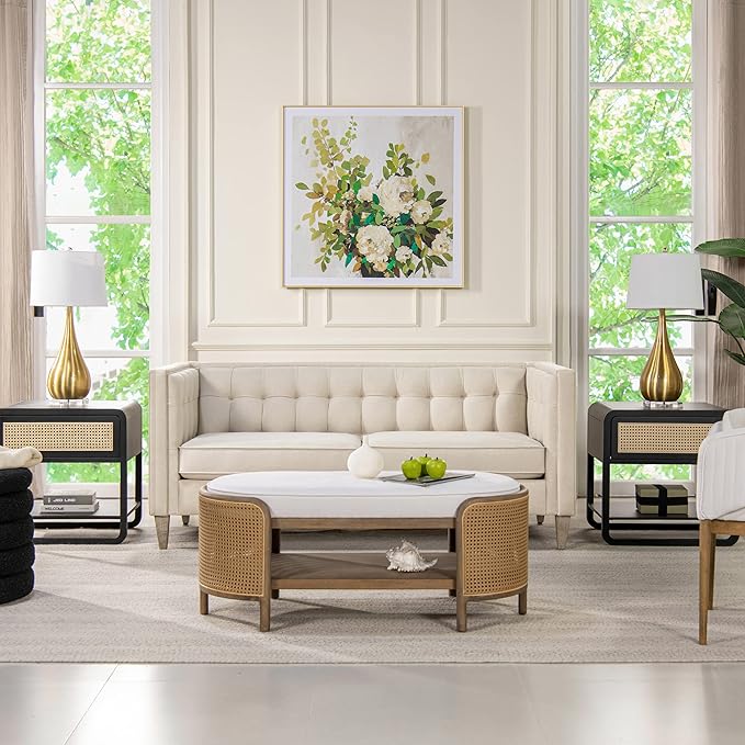 Jennifer Taylor Home James 74" Modern Tuxedo Sofa, Sky Neutral Beige Polyester
