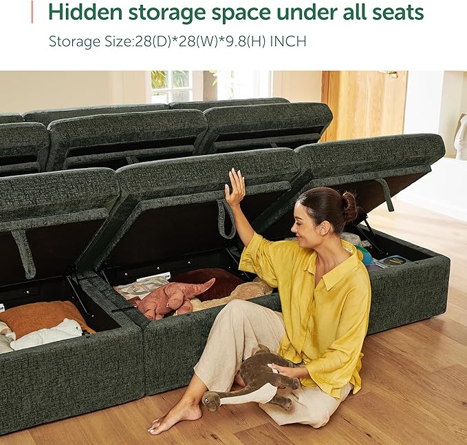 HONBAY Modular Sectional Couch, Sectional Sofa with Storage Seats, Chenille Sectional Couches for Living Room, Green