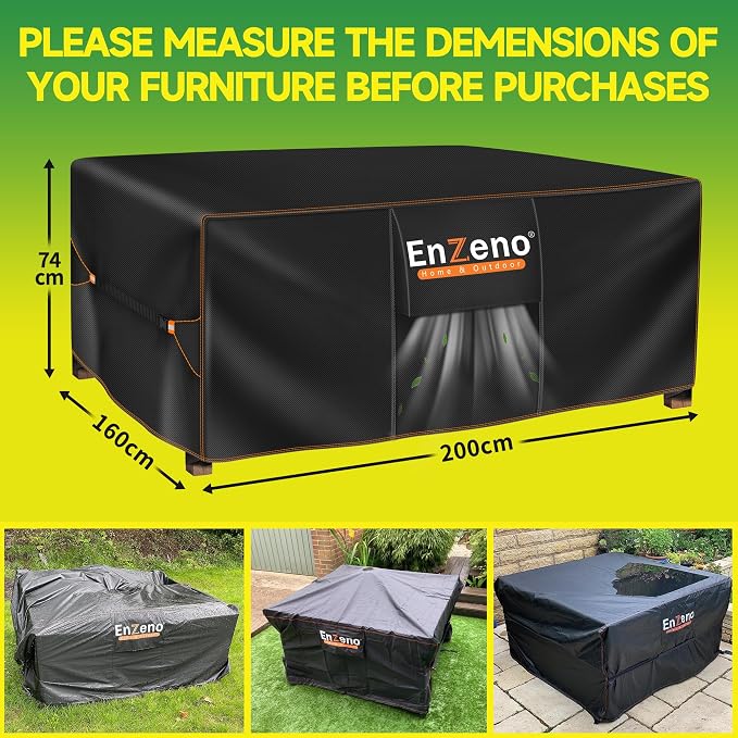 Enzeno Patio Furniture Set Cover, Outdoor Sectional Sofa Couch Set Covers Waterproof, Garden Dining Table Chair Set Cover Outside Rectangular Heavy Duty Weatherproof 78" L x 63" W x 28" H Black - Image 7