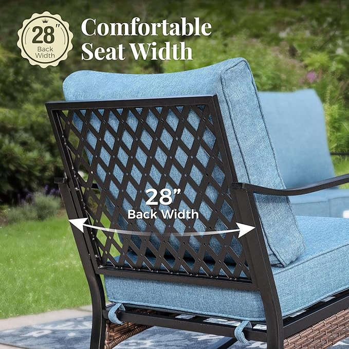 Patio Furniture Set with Coffee Table, Outdoor Conversation Set with 2 x Fixed Chairs, 2 x Rocking Chairs, 1 x 3-Seat Sofa for Lawn Garden Backyard, Navy Blue