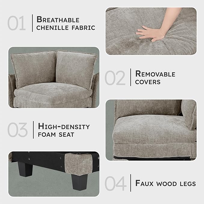 Lexicon Modular Sectional Sofa, Module for Sectional Couch, Corner Seat, Removable Cushion Cover, Soft Upholstery, Durable Frame, Customizable Comfort, Chenille Dark Pewter