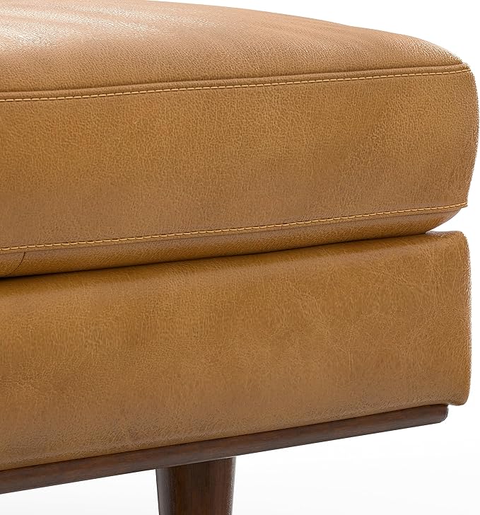 SIMPLIHOME Morrison 49 inch Wide Large Rectangular Ottoman in Sienna Genuine Leather, Multifunctional Footrest, Coffee Table, and Extra Seating for Living Room, Mid-Century Modern Style