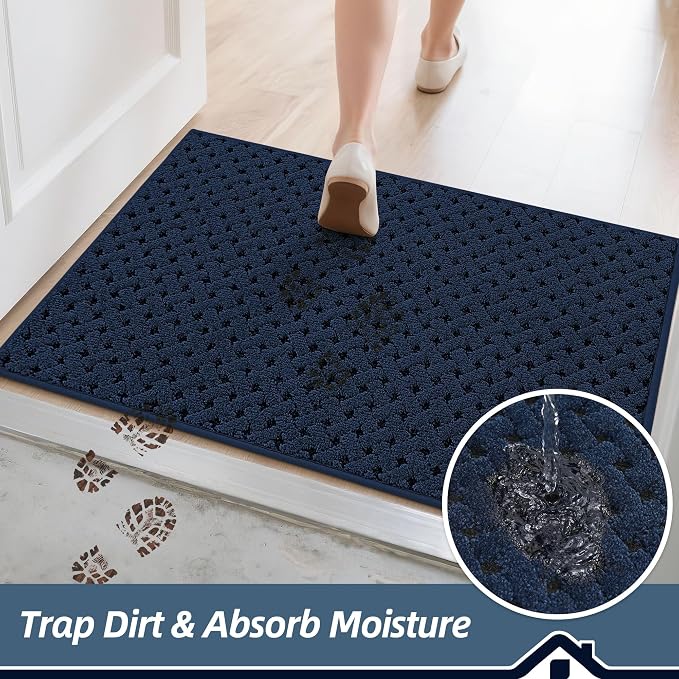 BEQHAUSE Dirt Trapper Door Mat Non-Slip Entryway Rugs Stain Resistant Absorbent Dog Doormats Woven-Look Washable Welcome Floor Doormat for Front Back Door, Dirty Wet Shoes & Paws, 20" x 32", Blue - Image 3