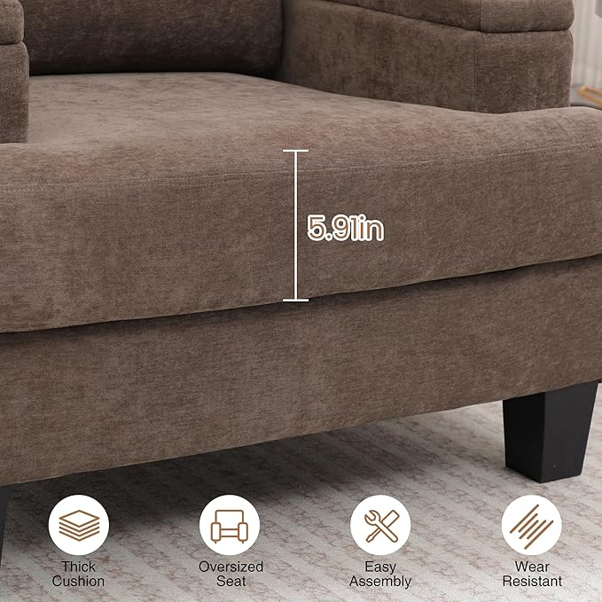 Oversized Accent Chair Set of 2 with Storage Armrest, Modern Upholstered Reading Living Room Chairs, Comfy Large Armchair, Fabric Single Sofa Chair for Bedroom (Dark Brown)