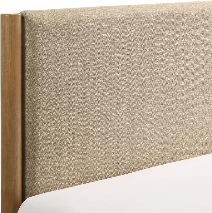 Roundhill Furniture Vichy 2-Piece Rubberwood Bedroom Set with Upholstered Queen Bed and Nightstand, Textured Polyester