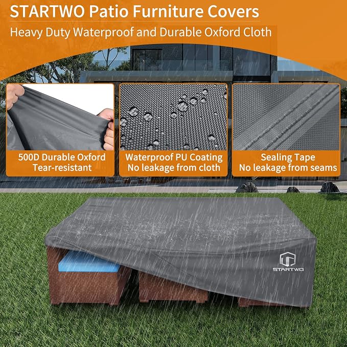 STARTWO Patio Furniture Covers Waterproof Outdoor Lawn Furniture Set Cover for 7-12 Piece Sectional Sofa, Conversation Set Garden Dining Tables Chairs,Grey - Image 3