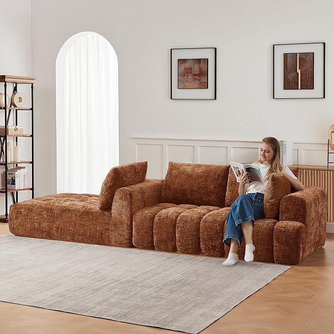108 Inch Oversized Cloud Modular Sectional Sofa with Left Facing Chaise, L Shaped Floor Lounge Couch, Comfy Tufted Chenille Boneless Sofa with Deep Seat,No Assembly Required for Living Room Office