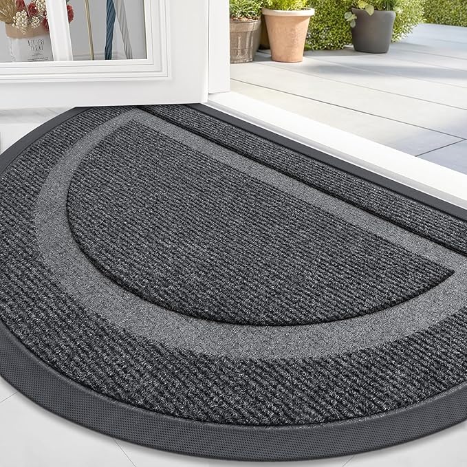 OLANLY Half Circle Door Mat Indoor Outdoor Entrance Welcome, Waterproof All-Season, All-Weather Doormat, Sturdy Natural Rubber, Low Profile, Easy Clean Patio Porch Entryway Mat, 71x47, Grey by OLANLY