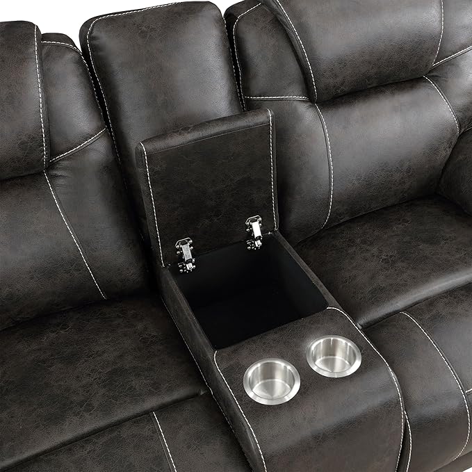 Lexicon Manual Double Reclining Loveseat, Polished Microfiber Manual Wall Hugger Loveseat Recliner for Living Room, Center Storage Console/Cup Holders/Pillow Top Arm, Easy Assembly, Chocolate
