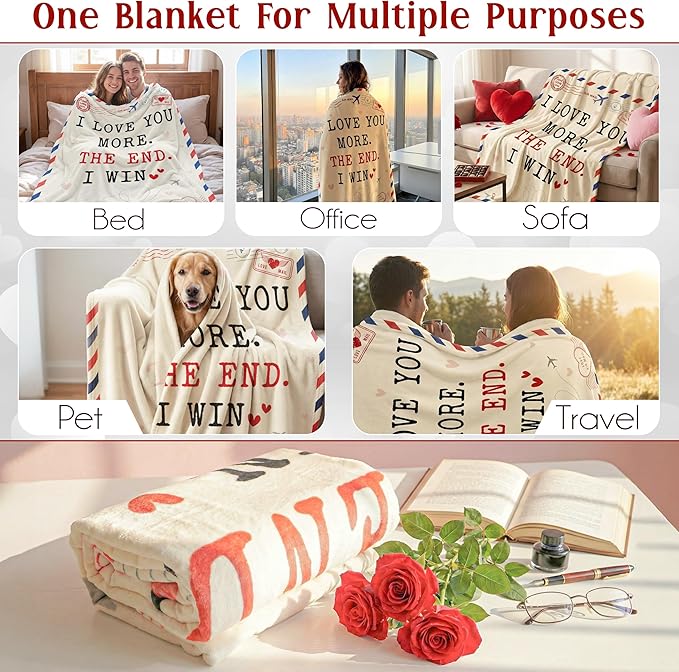 WRAPIX Anniversary Couple Gifts for Men Women - I Love You More Soft Fleece Throw Blanket 50x60 in - Mothers Day Birthday Wedding Gifts for Wife Her Girlfriend, Romantic Gift for Him Boyfriend Husband