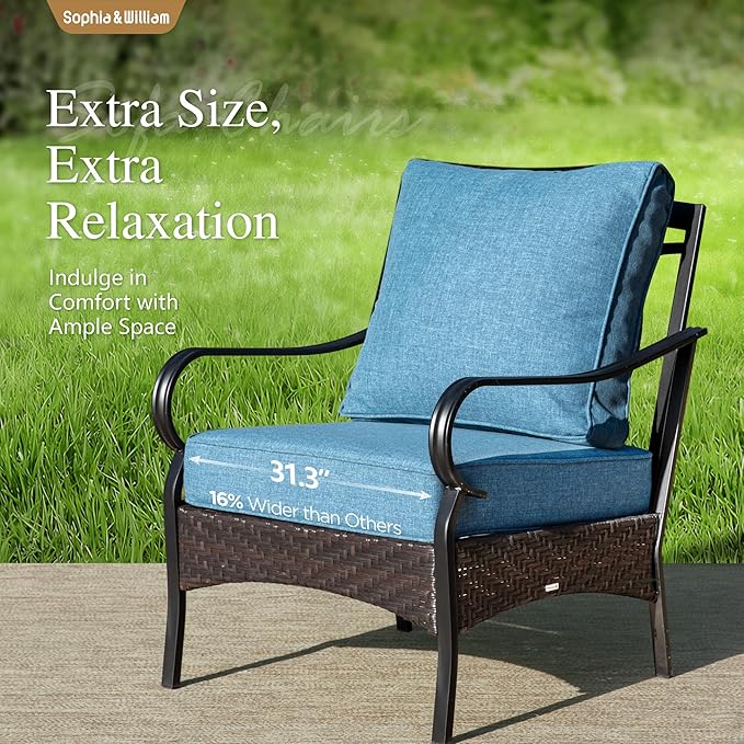 Sophia & William Patio Furniture Set, 5 Piece Metal Outdoor Conversation Set with 3-Seater Outdoor Couch, 2 Sofa Chairs, 1 Loveseat,1 Coffee Table for Outdoor Seating, Backyard, Porch(Navy)