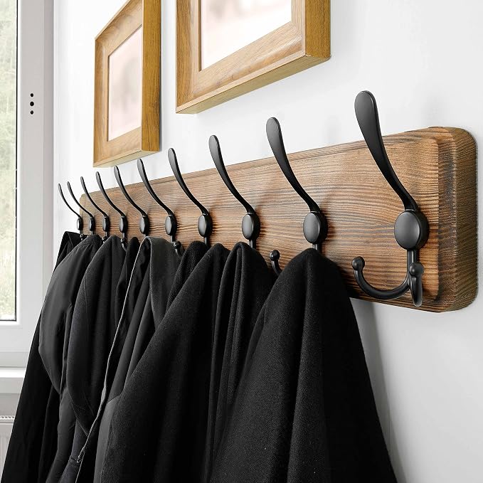 SKOLOO Rustic Large Wall Mounted Coat Rack-38.6'' Long Coat Rack for Wall, Pine Solid Wood Coat Rack Hook, Farmhouse Coat Hanger Wall Mount for Hanging Jacket Coat Hat, Pack of 2 - Image 2
