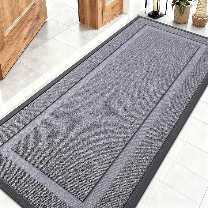 OLANLY Front Door Mat Indoor Outdoor Entrance, Waterproof All-Season, All-Weather Doormat, Sturdy Natural Rubber, Low Profile, Easy Clean Patio Porch Entryway Mat, 59x23, Classic Gray by OLANLY