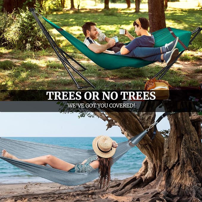 Tranquillo Combo x2 Hammocks with Stand for Outside & Tree Straps, Heavy Duty Hammock with Stand 600lbs for Indoor Outdoor Patio Backyard, x2 Hammocks for 2 Person (Combo - Peacock, Medium) - Image 8