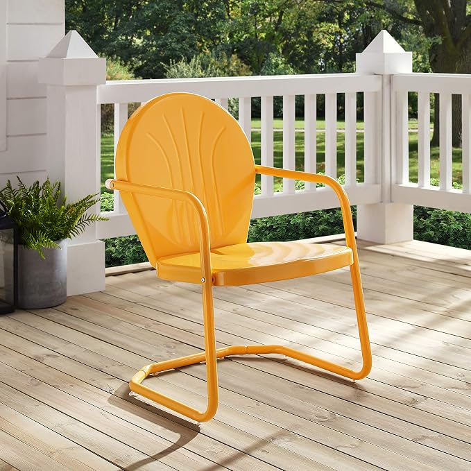 Crosley Furniture Griffith Outdoor Chair, Retro Metal Patio Chairs for Dining, Porch, Deck, Balcony, Tangerine - Image 8