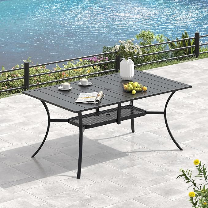 VICLLAX Patio Table and Chairs Set for 6, Patio Furniture Set of 6 Patio Stackable Dining Chairs and Outdoor Metal Table with Umbrella Hole for Backyard Lawn Garden, Brown Chairs and Black Table - Image 5