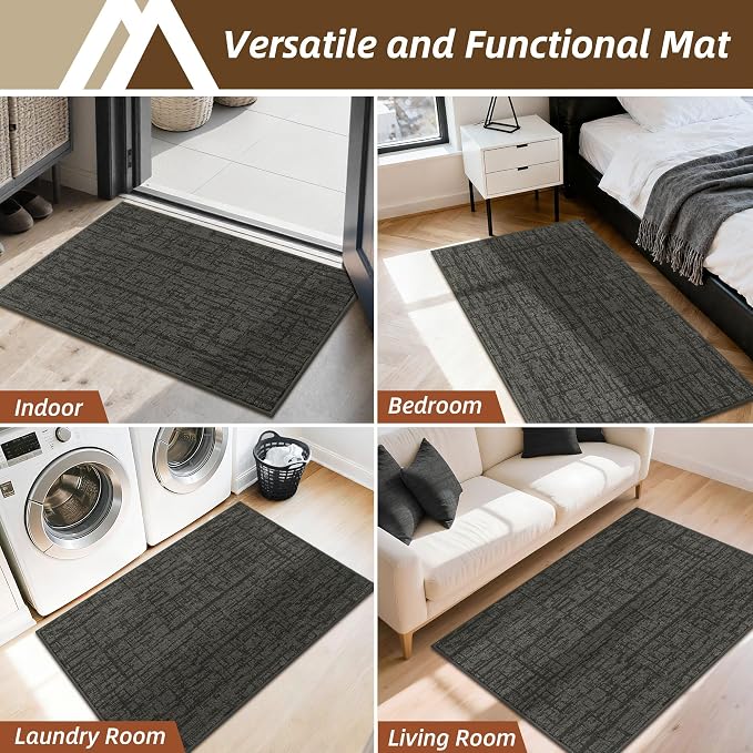 COSY HOMEER-Door-Mat Dirt Trapper Entryway Rugs 24"x36" Non Slip Washable Entrance Mats Absorbent Welcome Mat Low Profile Dog Door Mats for Front Back Doomats and Wet Shoes,Dark Grey - Image 8