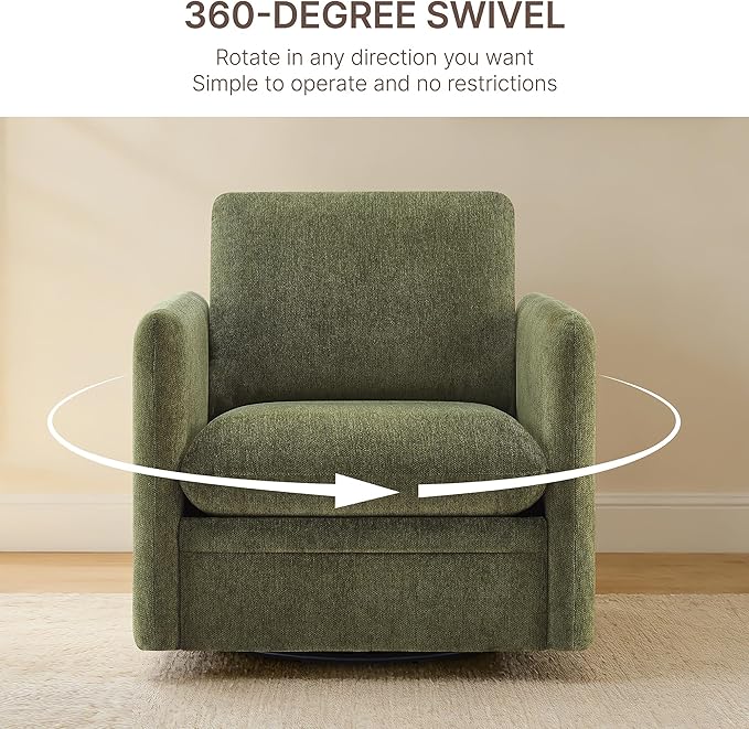 360° Swivel Accent Chair Set of 2,Upholstered Armchair with Deep Seat, Sturdy Metal Base for Living Room,Nursery,Bedroom,Moss Green