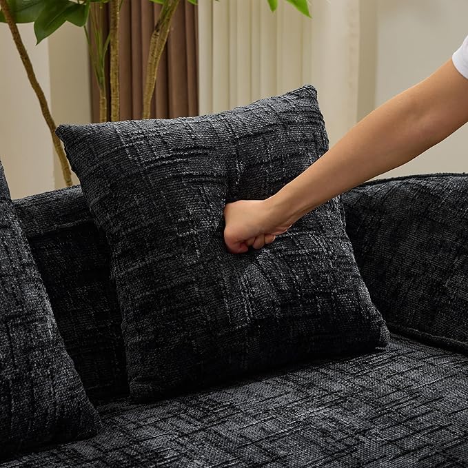 109-Inch Curved Boneless Sofa Couches Compressed 4-Seat Foam Couch for Living Room Bedroom, Boneless Modular Cloud Sofa Curved Floor Couch with 4 Pillows, No Assembly