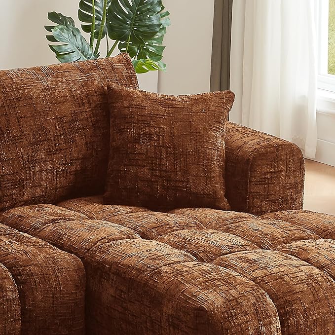 Tufted Chenille Cloud Modular Sectional Sofa,Oversized 2-Piece Right Facing Boneless Couch with Chaise Lounge, L-Shape Floor Lounge Sofa with 2 Throw Pillows for Living Room, No Assembly Required
